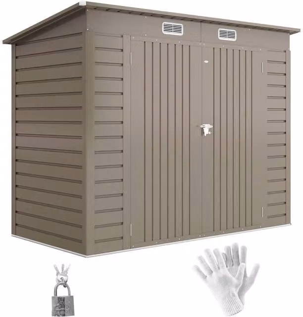 Rolipo Galvanised Steel Pent Shed with Double Doors and Lock, Light Grey – 1