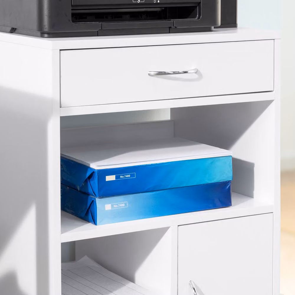 SoBuy Mobile Office Storage Cabinet with Drawer, Shelf and Door in White – 3