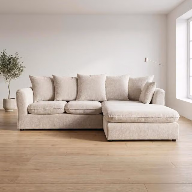 Abakus Direct Lucas Right Facing Corner Sofa in Cream Water Repellent Velvet Chenille