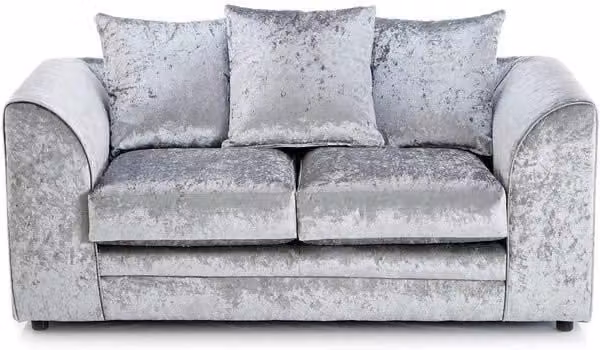 LUXURY LIFE Dylan 2 Seater Sofa in Silver Crushed Velvet Fabric with Solid Wood Frame – 1