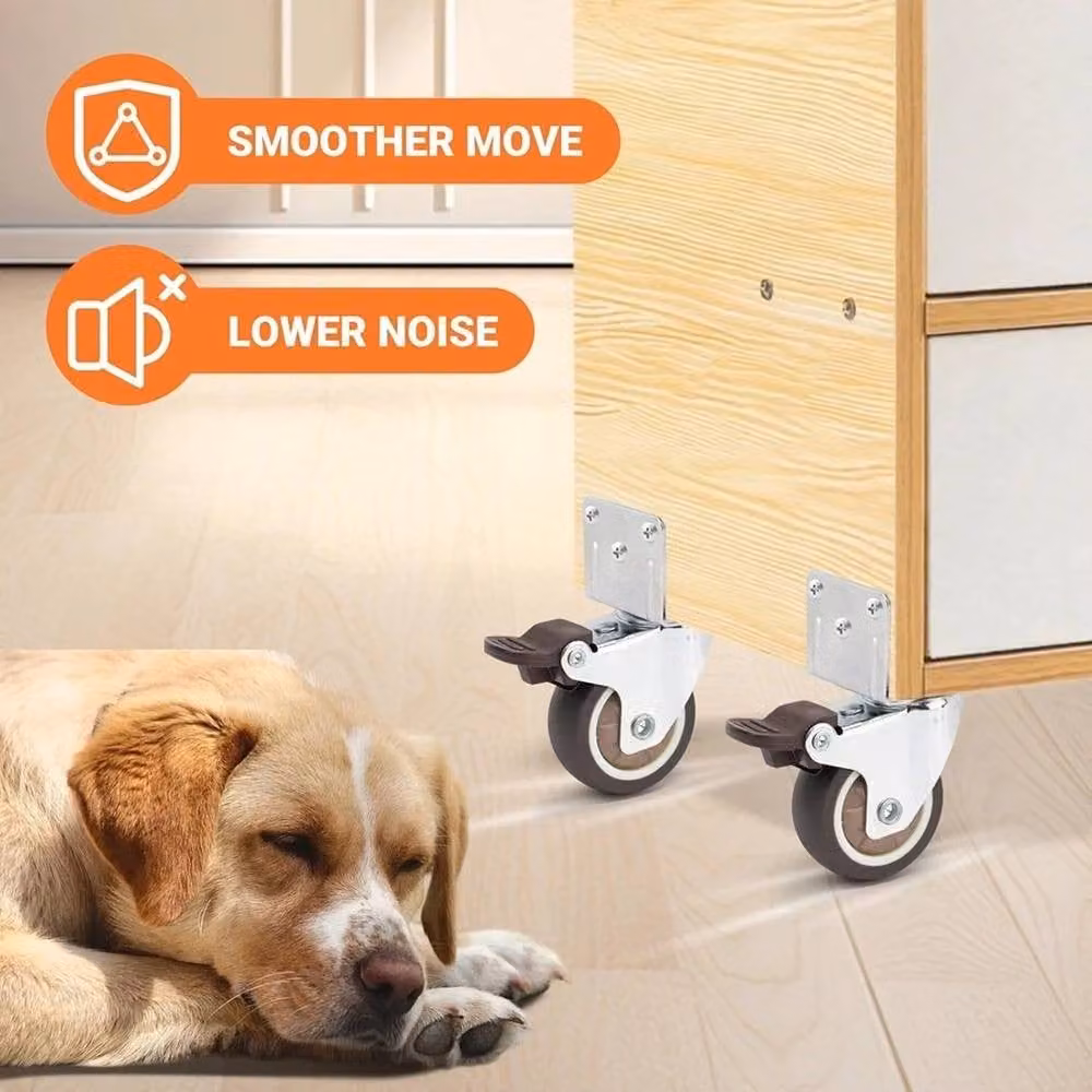 NESTLUNE 4 Piece Heavy Duty 360 Degree Swivel Silent Universal Caster Wheels, Silver, Plate Width: 52 cm – 2