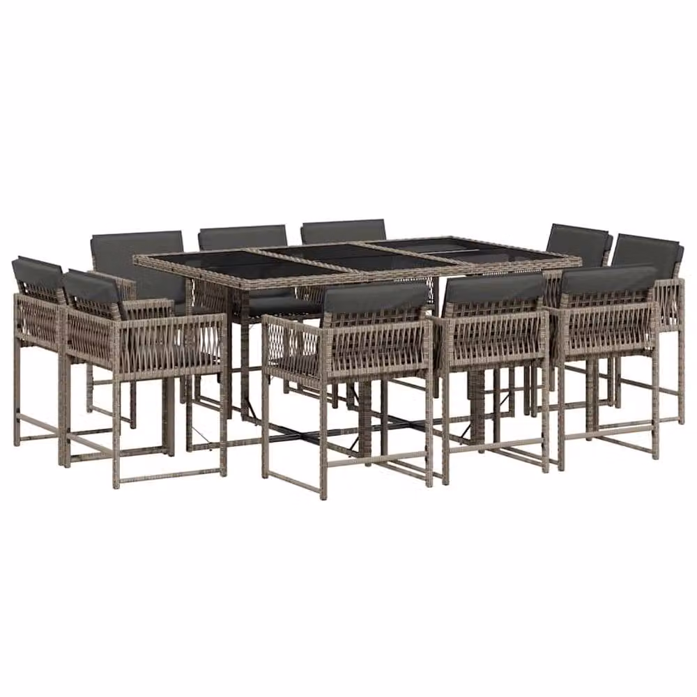 Berkfield Home 11 Piece Grey Poly Rattan Garden Dining Set with Cushions – 2