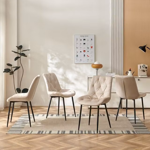 Sonara Set of 4 Modern Velvet Dining Chairs in Green and Champagne with Metal Legs