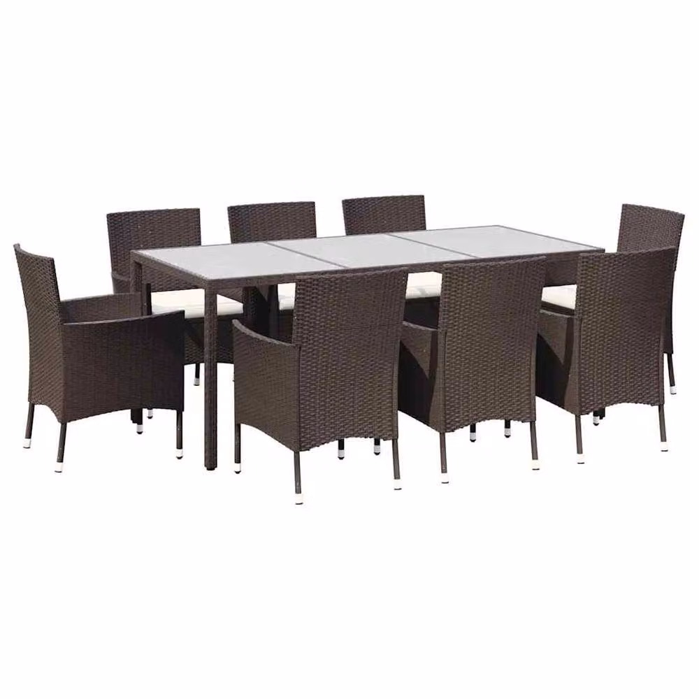 Berkfield Home Beautiful 9 Piece Brown Poly Rattan Garden Dining Set with Cushions – 2