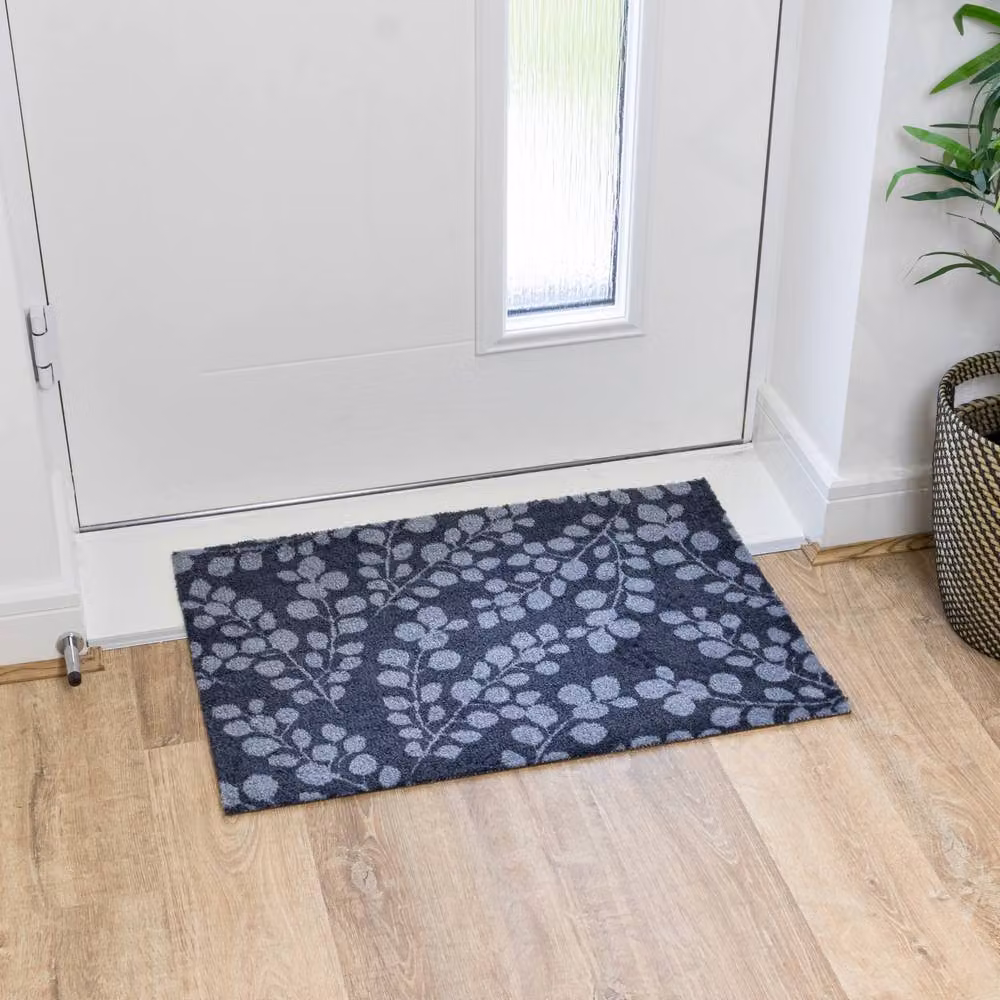 JVL Mega Machine Washable Non-Slip Entrance Doormat, Blue and Grey Floral Design, W: 150 cm, D: 50 cm – 4