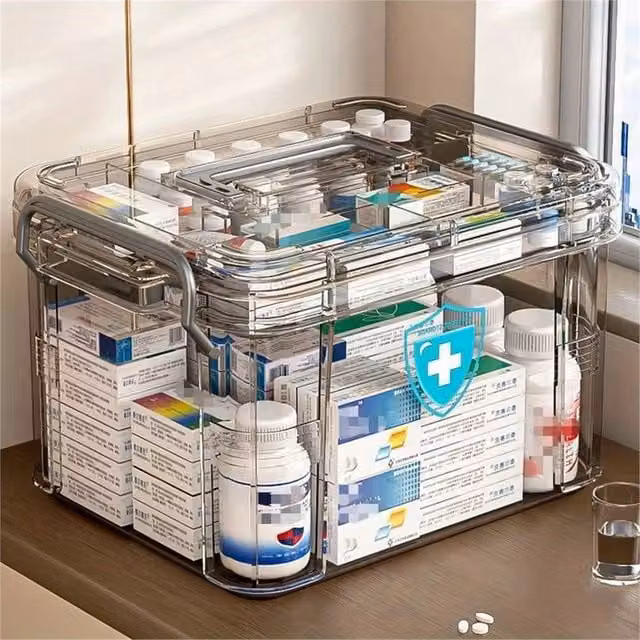 Nordara Large Capacity First Aid and Medicine Storage Box Case in Grey and Transparent Plastic with Handles
