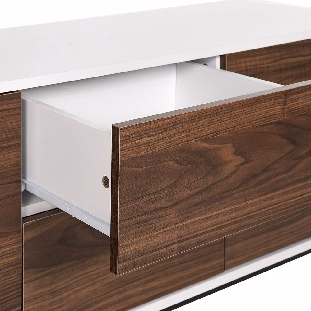Wyld and Coco Modern 2-Door Sideboard in Dark Brown with White Drawers, W: 120 cm, D: 38 cm, H: 55 cm – 4