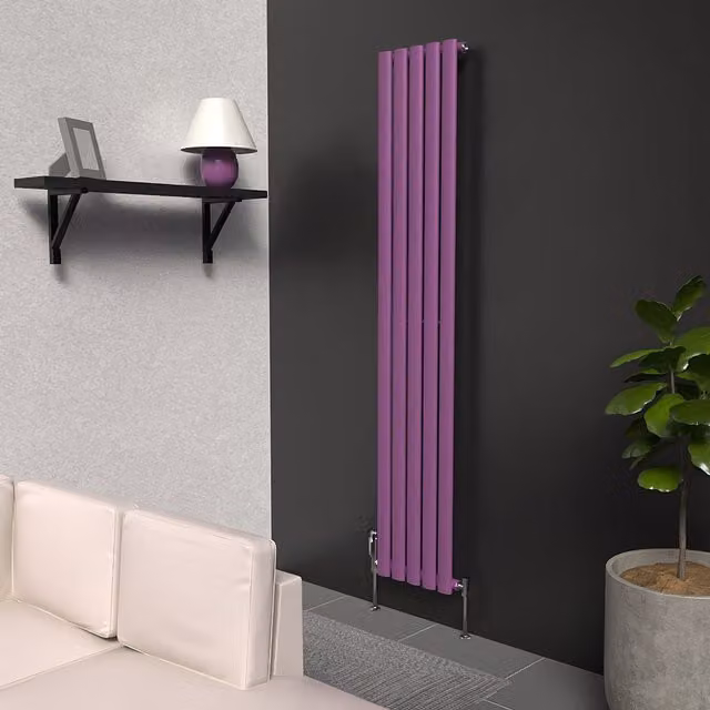 Lux Heat Oval Coloured Vertical Radiator in Pretty Plum Purple, H: 160 cm, W: 30 cm