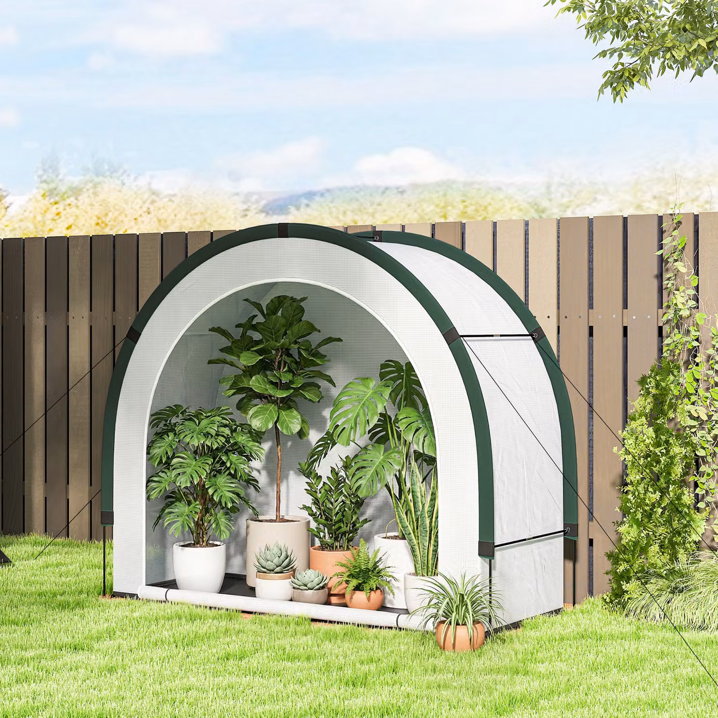 Outsunny Foldable Small Green House with Zipper Door and PE Base, Green, W/D/H: 200 x 80 x 164 cm – 2