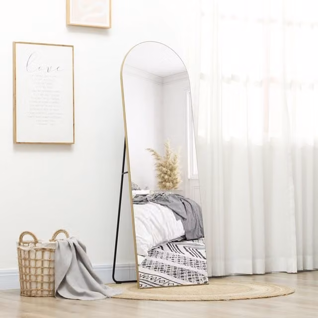 HOMCOM Arched Full Length Mirror, Gold Tone, Freestanding or Wall Standing
