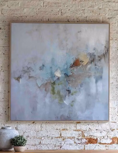 Gallery Direct New Day Abstract Modern Framed Canvas Wall Art in Pale Blue