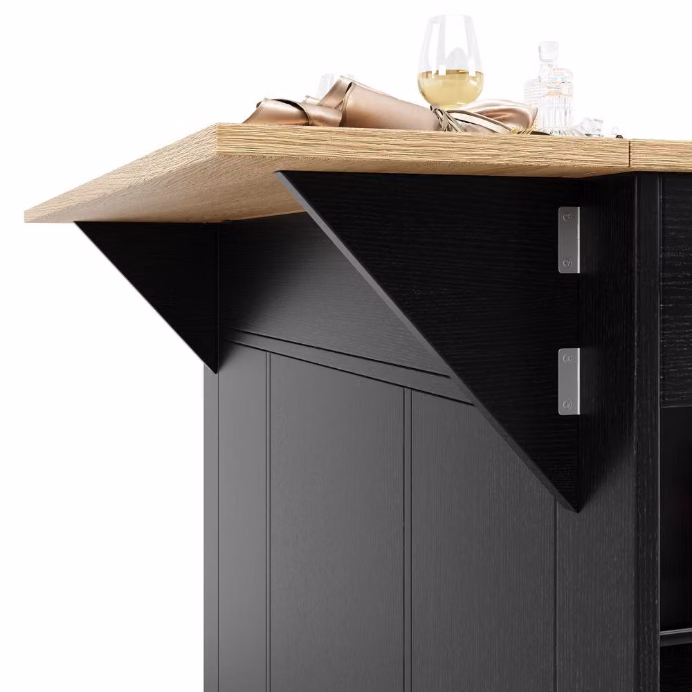 BTM Kitchen Island with Removable Partitions and Glass Cabinet in Black, W/D/H: 120 x 60 x 91.7 cm – 8