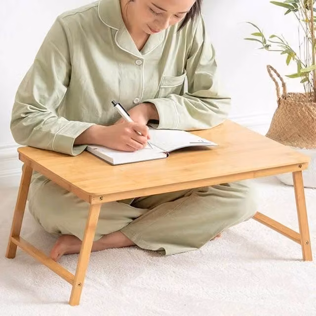 VOGREX Bamboo Folding Low Coffee Side Table in Beige, W/D/H: 39 x 39 x 27 cm – 1