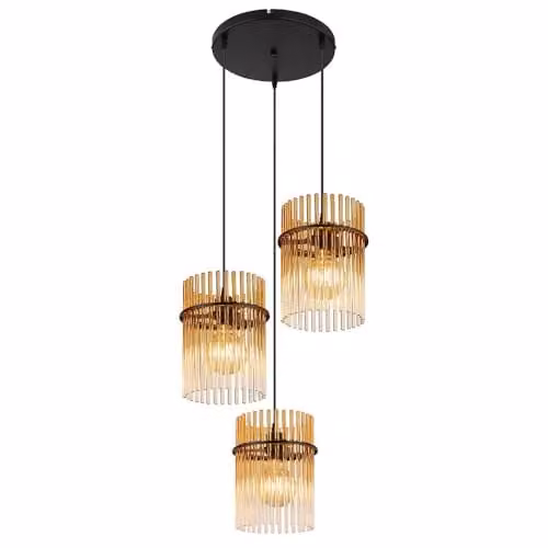 Globo Lighting Gorley Cluster Pendant Lamp with Amber Transparent Glass Shades and Black Metal, Diameter: 47 cm, Height: 140 cm, 3x E27 – 1