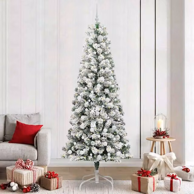 Berkfield Home Artificial Hinged Christmas Tree in Green and White, Height: 240 cm – 1
