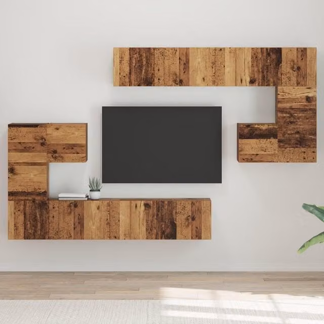 Berkfield Home Wall-mounted TV Cabinet, 8 Piece Set, Brown Old Wood, W/D/H: 30.5 x 30 x 30 cm – 1