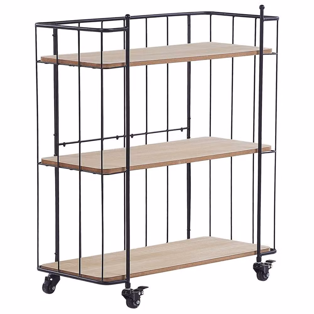 Wyld and Coco Industrial Kitchen Trolley with Black Iron Frame and Light-Brown MDF Shelves, W: 70 cm, H: 75 cm, D: 70 cm – 2