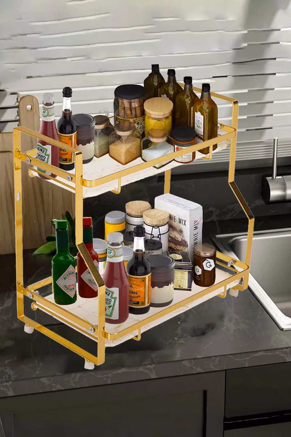 Living and Home 2-Tier Marble Cosmetic Organiser and Spice Rack in Gold – 2