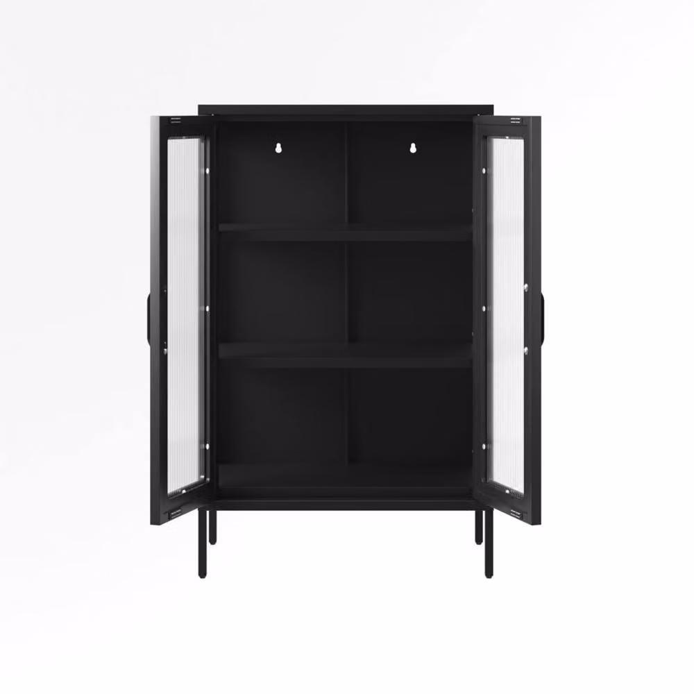 Wyld Haus Barla Black Steel Industrial Cabinet with 2 Reeded Glass Doors – 2