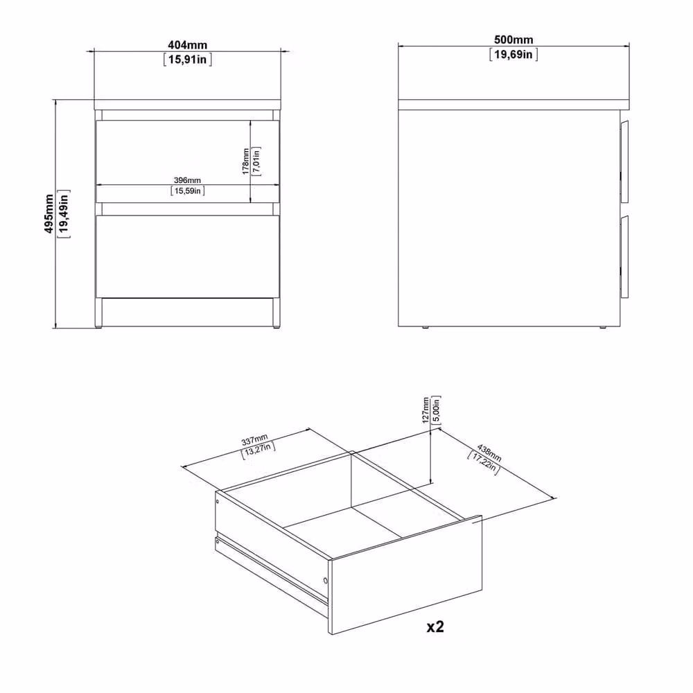 Wyld Haus Budapest Matt Black Wooden Bedside Table with 2 Drawers, W/D/H: 40.0 x 49.5 x 50.0 cm – 5