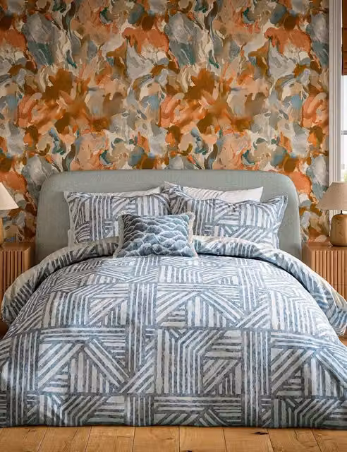 Harlequin Blue Striped Pure Cotton Crater Bedding Set with Pillowcase, 140 x 200 cm