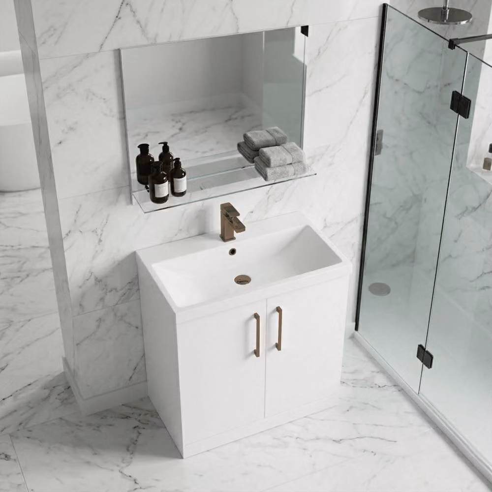 Balterley Contemporary 2-Door Freestanding Bathroom Floor Vanity Unit with Basin, White, Width: 80 cm – 2