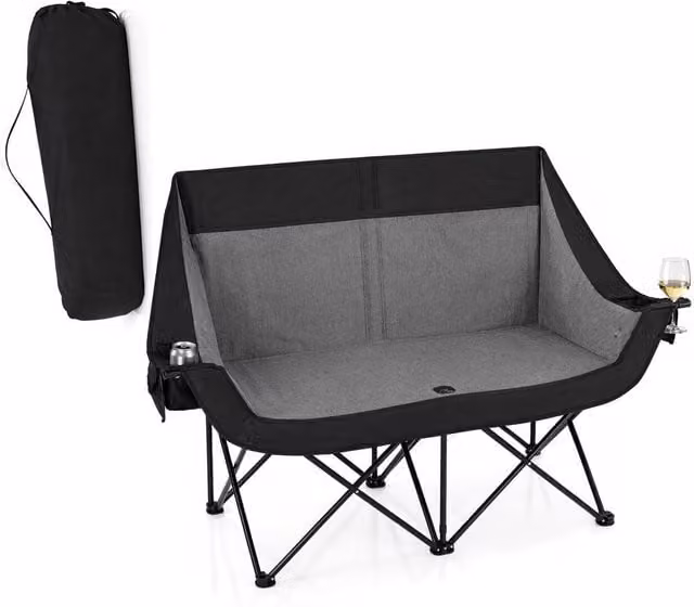 Costway Heated Double Camping Chair Oversized Padded Loveseat in Black – 1
