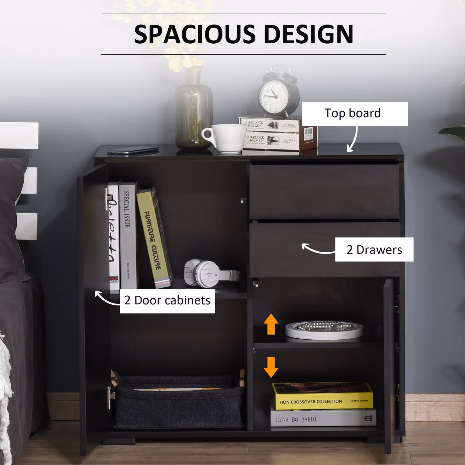 HOMCOM High Gloss Modern Sideboard with 2 Drawers and Push-Open Design, Black – 4