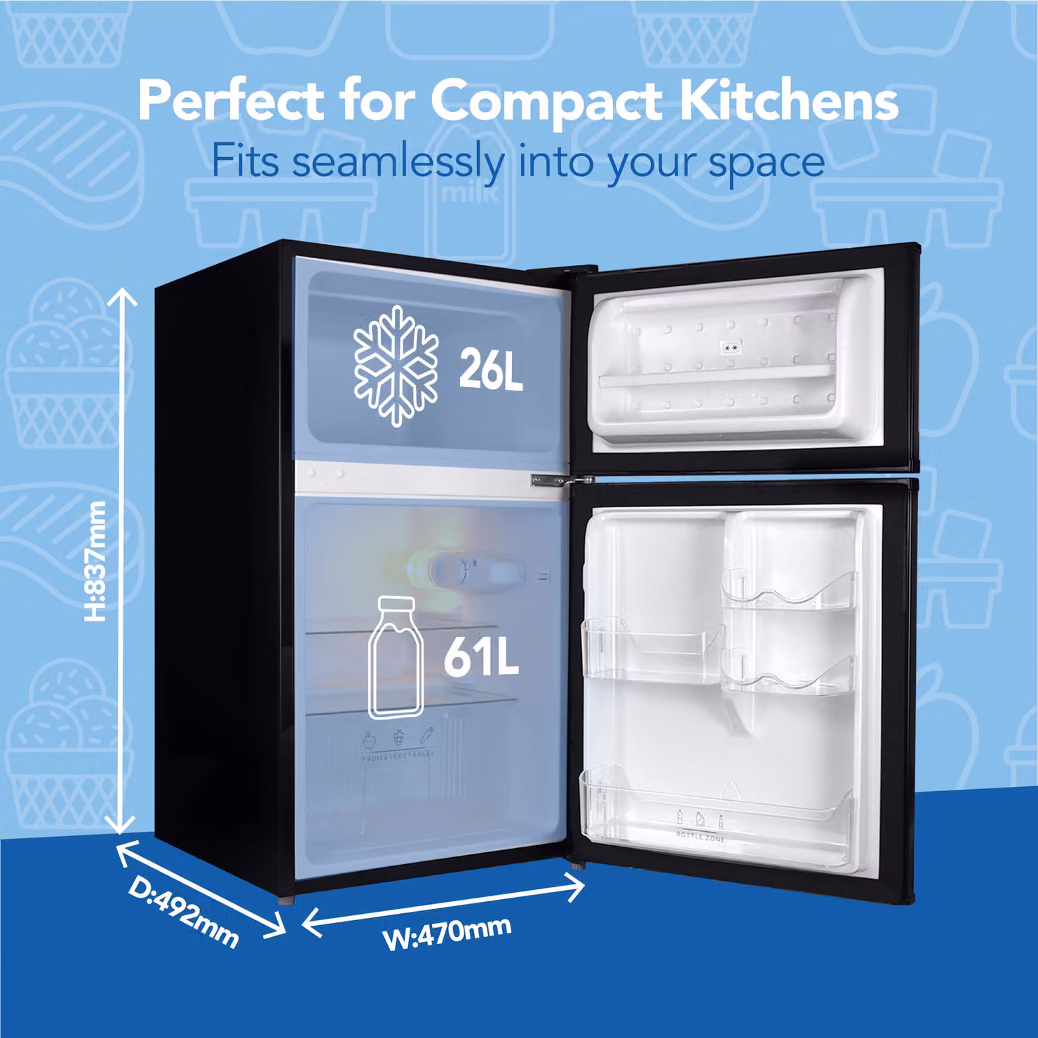 Igenix Under Counter Fridge Freezer, 87 Litre, Black – 3