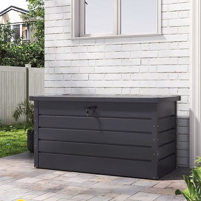 Lifeideas Matt Black and Anthracite Galvanised Steel Lockable Tool Storage Box