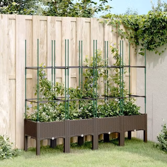 Berkfield Home Garden Planter with Trellis in Brown, W: 160 cm, D: 40 cm, H: 142.5 cm – 1