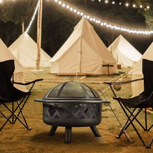 Teamson Home Metal Wood Burning Fire Pit with Lid and Poker, Silver – 4