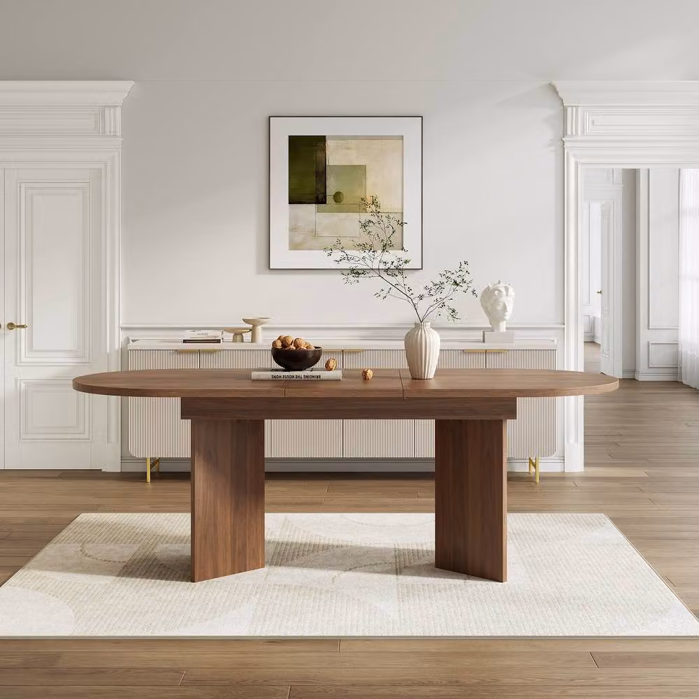 Merax Oval Extending Dining Table with Wood Effect MDF Top and Metal Base in Brown – 6