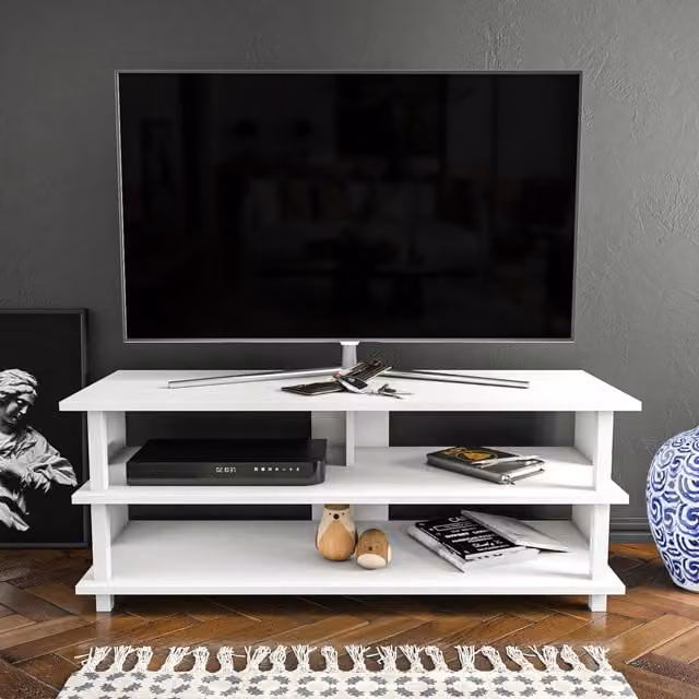 Decorotika Pueblo Modern TV Unit with Shelves, White