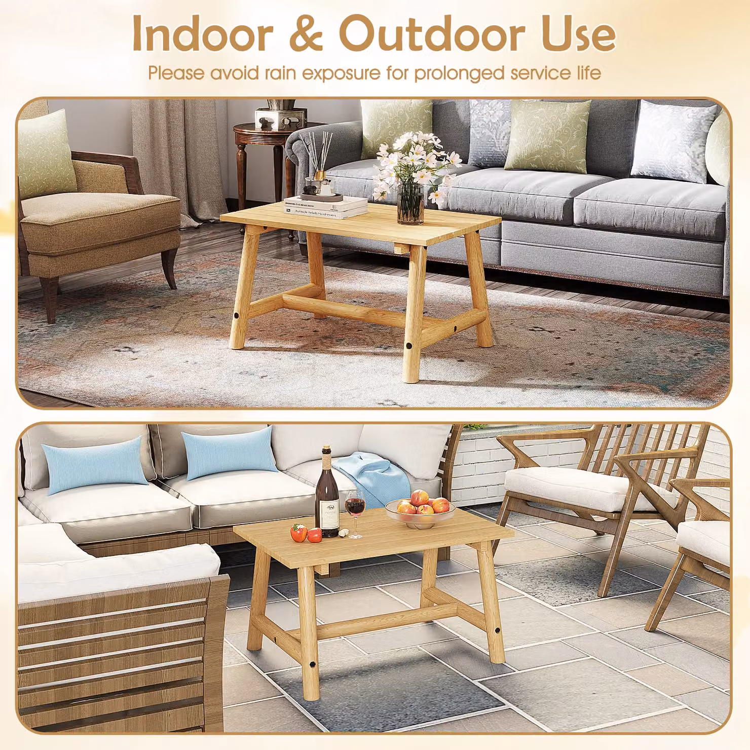 Costway Outdoor Coffee Table in Natural Solid Wood with Slatted Tabletop – 2