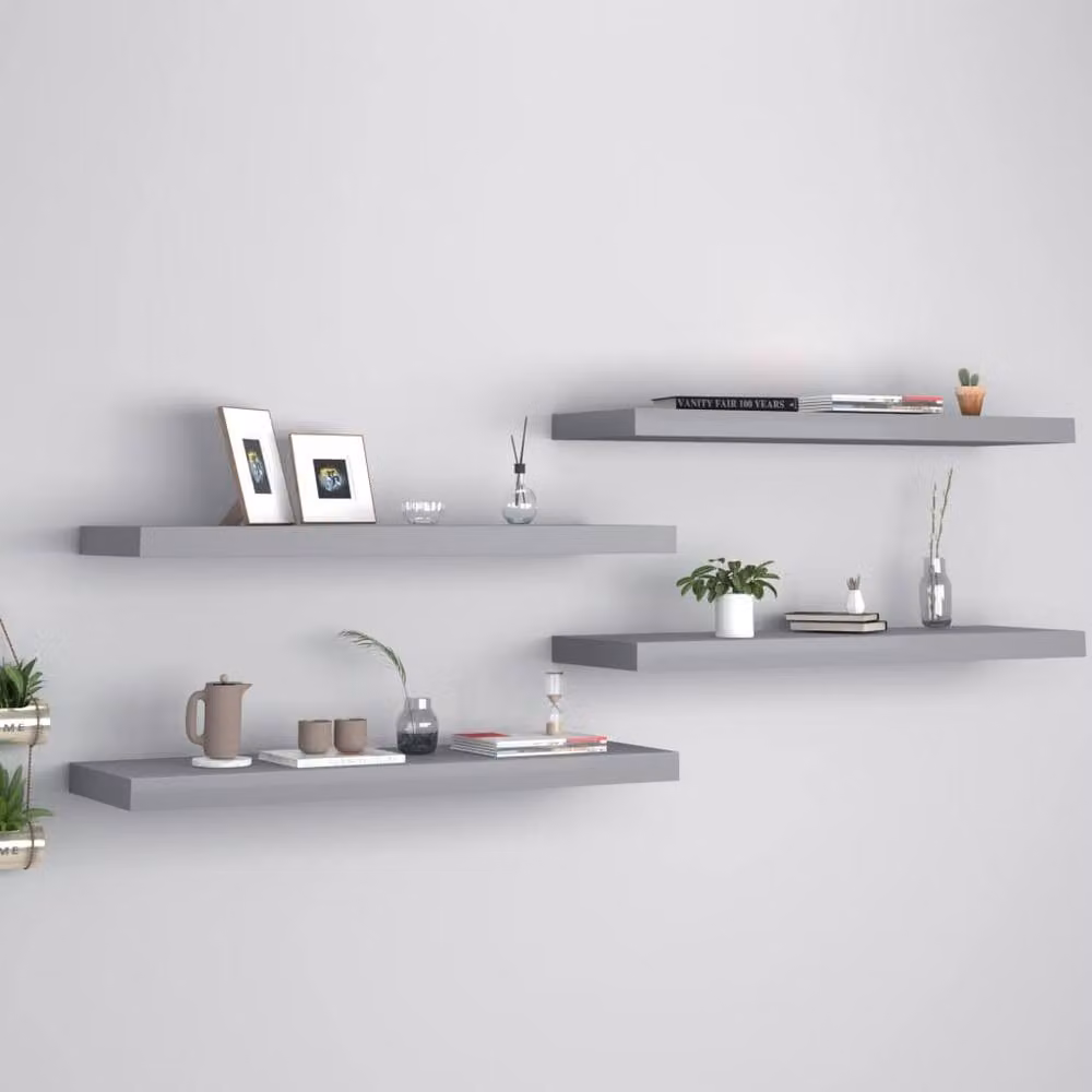 Berkfield Home Set of 4 Grey Floating Wall Shelves, W/D/H: 80 x 23.5 x 3.8 cm – 2