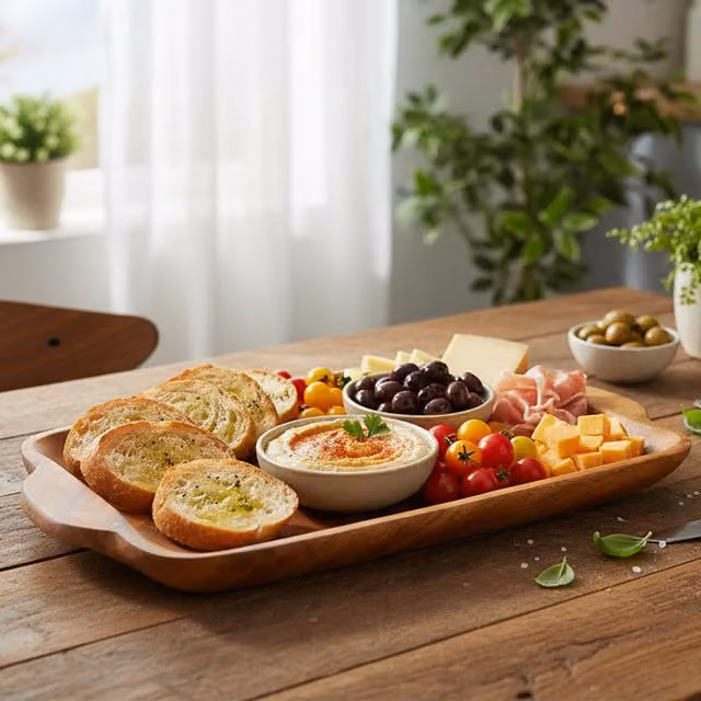 Premier Housewares Socorro Rectangular Acacia Wood Serving Tray with Handles, Brown – 3