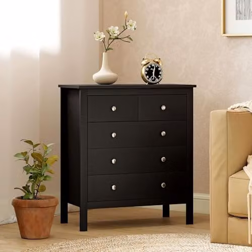 HOMCOM Modern 5 Drawer Chest of Drawers in Black – 7