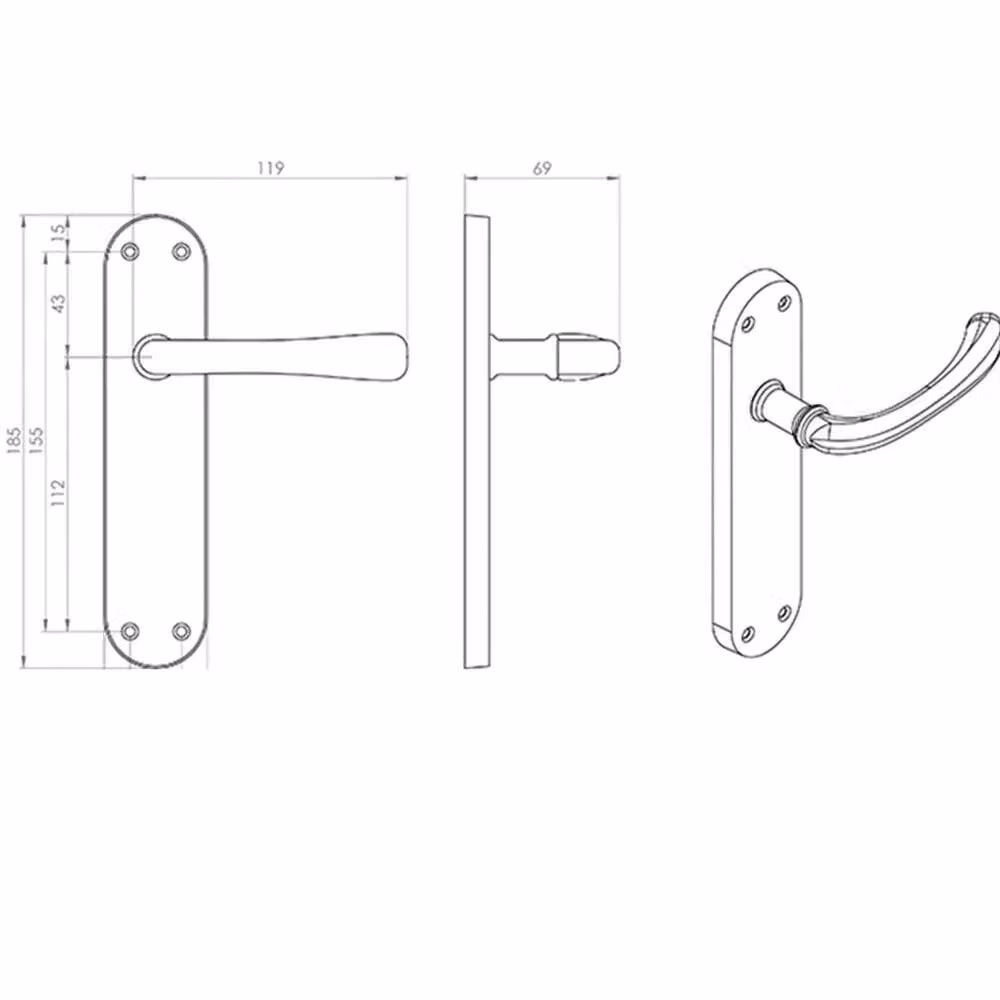 Loops Pair of Smooth Rounded Handle on Shaped Latch Backplates, Matt Black, W: 18.5 cm, H: 4.2 cm – 2