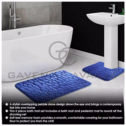 Gaveno Cavailia 2 Piece Pebble Memory Foam Bath Set in Red and Royal Blue, W/D/H: 80 x 50 x 30 cm – 3