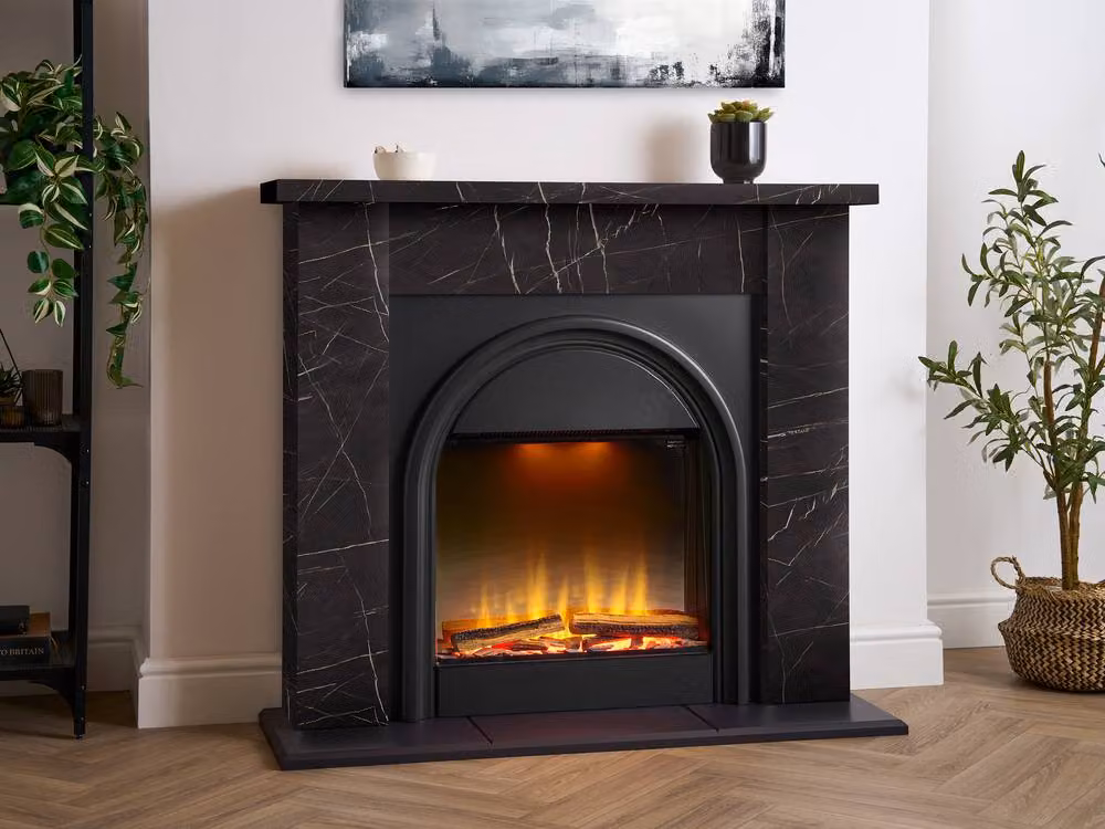Adam Fires & Fireplaces Burlington 43 Inch Electric Suite in Black Carrara Marble Effect – 2