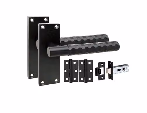 Golden Grace Victorian Knurled Rosette Door Handle Set in Matt Black Zinc Alloy – 1