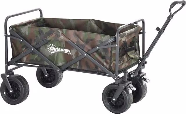 Outsunny Folding Garden Trolley with Carry Bag, Multicolour Outdoor Wagon Cart with 100kg Capacity