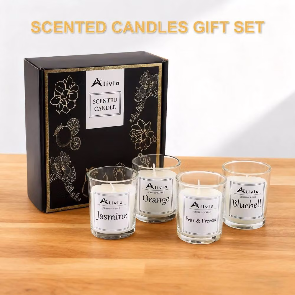Alivio 4-Piece White Natural Soy Wax Aromatherapy Scented Votive Candles for Home Relaxation – 3