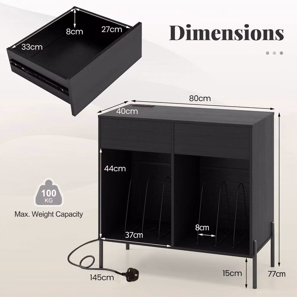 KORVIXA Wide Record Player Stand Turntable Cabinet in Black – 2