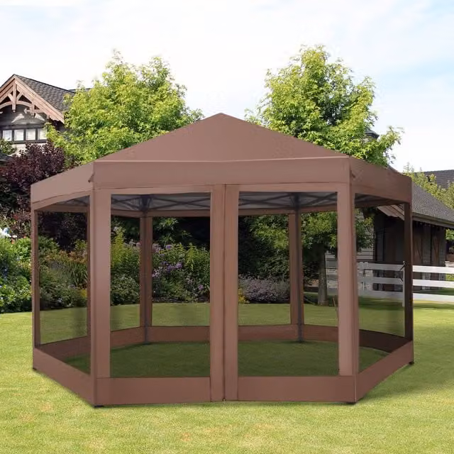 Outsunny Brown Metal Garden Gazebo Tent 4 x 4 m