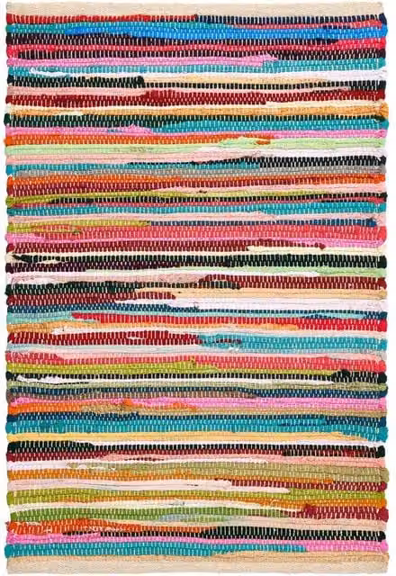 Bravich LTD Handwoven Cotton Chindi Rag Area Rug, Multicolour Striped Flat Weave Reversible, W: 150 cm, L: 240 cm