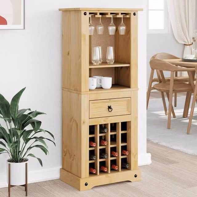 Berkfield Home Corona Wine Rack in Light Tan Solid Pine Wood, W/D/H: 56 x 35 x 120 cm