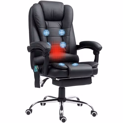 Vinsetto Black PU Leather Executive Office Chair with 6-Point Massage, Back Heat, Footrest and Reclining Function – 1
