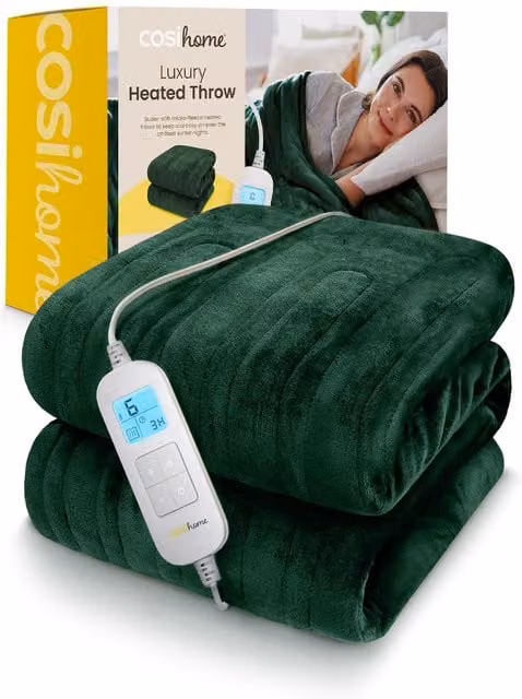 Cosi Home Fleece Electric Heated Throw in Green